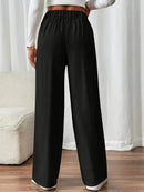 Women's High Waist Wide Leg Pants - 2025 New Flowy Floor-Length Trousers, Minimalist Straight Fit Lounge Pants with Elastic Wais