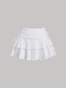 Pleated Mini Skirt Women Solid Color Sexy Folds Drawstring Leace-up Simple All-match Short Skirts Fashion Hot Girl Streetwear