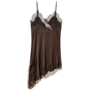 Vestido Slip Assimétrico de Renda e Cetim - Festa e Balada