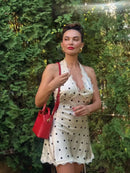 Vestido Halter Mini Feminino com Renda e Poá - Elegante, Sexy, Costas Abertas - Verão 2025