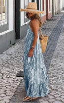 Tie Dye Print Spaghetti Strap Dresses Women Bohemian Style Loose Backless Vacation Beach Long Dress Female Fashion Streetwear