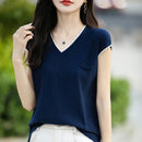 Top Tricô Feminino Color Block com Bolso - Decote Redondo Solto Verão