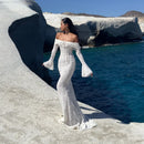 Vestido Longo Elegante com Manga Alargada e Ombro a Ombro - Praia e Festa