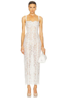 Vestido Longo Feminino com Renda e Decote Quadrado - Elegante Festa Noite
