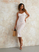 Vestido Feminino Floral sem Manga com Alças Finas - Festa Coquetel Praia