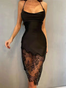 Vestido Mini Slip Feminino Sexy com Renda e Costas Abertas - Bodycon Curto Festa Clube Aniversário Noite Verão