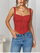 NewAsia Women's Sleeveless Spaghetti Strap Lace Crop Corset Top Backless Double Layer Fashion Casual Party Cami Bustier Tops