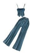 Faionable Denim ter Ne Crop Top And High Waist  Skirt Women's Set Summer Polyester Material Youthful Sle