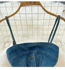 Faionable Denim ter Ne Crop Top And High Waist  Skirt Women's Set Summer Polyester Material Youthful Sle