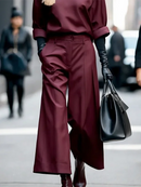 Women's Wine Red High Waist Wide Leg Pants 2025 Spring Autumn Fashion Pleated Ninth Pants Matching Bottoms Streetwear Trousers