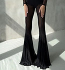 Women Pleated Elastic High Waist Fashion Evening Party Trousers See Through Mesh Pleated Flare Pants 2025 Summer Gown Chic Pants