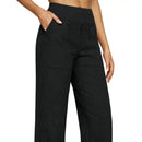 Elegant Women Pants Wide Leg High Rise Work Trousers with Side Pockets Pure Color Summer Pants Casual Business Office Wear