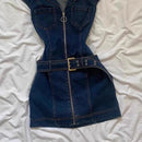Vestido Jeans Feminino Mini Y2K com Cinto - Streetwear Grunge Verão