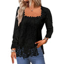 Lace Blouse Tee Shirt Women Vintage Top Solid Full Sleeve Square Collar Streetwear Ladies Casual Spring Summer Basic Tops 2025
