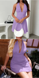 Vestido Mini Feminino Sexy com Halter e Amarrão - Bodycon Sem Manga Costas Abertas Festa Clube 2026