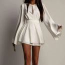 Vestido Feminino Elegante Linha A com Costas Abertas e Amarrão - Cor Sólida Cintura Marcada Estilo Executivo