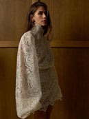 2026 New Women's Long Sleeve Design Fashion Openwork Lace Miniskirt Elegant Temperament Autumn Party Banquet Evening Dress