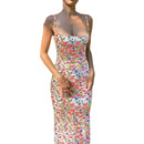 Vestido Longo Feminino Floral com Alças Finas e Costas Abertas - Casual Praia Verão
