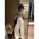 Elegant White Wide Leg Pants Women Fashion Streetwear Linen Black Baggy Pants Summer Korean High Waist Casual Straight Trousers