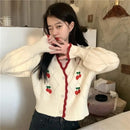 New Women Spring Autumn Knitted Cardigan Sweater V-neck Cropped Short Tops Korean Retro Outerwear Long Sleeve Sweaters Tops