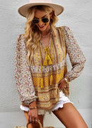 Boho lnspired Pink Floral Blouse Women V-neck Tassel Long Sleeve Bohemian Women Tops New Summer Fashion  Blouse Shirt For Women