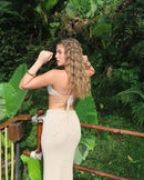 Female Knit 2 Piece-Set Long Skirt Floral Patchwork Tube Tops And High Waist Slim Beach Skirt Sets Knitwear Women Outfits