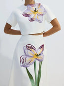 Bonboho Women's Matching Set Floral Printed Short Sleeve Cropped Top & Flared Midi Skirt 2026 Summer Casual Skirt Sets