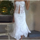Lace Skirt 2 Piece-Set Women Sling Patchwork Tube Top High Waist Irregular Midi Skirts 2026 Summer Elegant Party Ladies Outfits