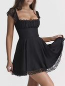 Vestido Mini Feminino Preto com Renda e Costas Abertas - Sexy Festa Aniversário Noite