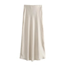 Women's Soft Touch Silk-Like Midi Skirt High Waist Elastic Waistband Chic Fashion Female Skirts Elegant Mujer