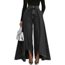 Denim Women's High Waist Casual Wide Leg Jeans Overlay FlarePants with Pockets High Street Elegant Fashionable Baggy Jeans