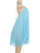 Vestido Mini Feminino Y2K com Halter e Franzido - Ombro Frio Costas Abertas Barra Irregular Sexy