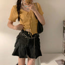 Camiseta Cropped Feminina de Malha com Decote V - Casual Versátil Manga Curta Bandagem Canelada Verão