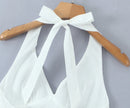 Vestido Mini Feminino Branco com Halter e Decote V - Sexy Costas Abertas Amarrão Evasê Festa Verão