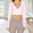 New Women Crop Wrap Tops Solid Color Tie up Hem V-Neck Fitted Long Sleeve Shirt For Club Streetwear Aesthetic Clothes S M L