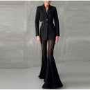 Women Pleated Elastic High Waist Fashion Evening Party Trousers See Through Mesh Pleated Flare Pants 2025 Summer Gown Chic Pants