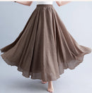 Boho Cotton Linen Beach Long Skirt Women Vintage Casual Solid A-line High Waist Dance Floor-Length Maxi Skirt Spring Summer New