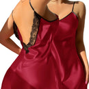 Camisola Feminina Sexy de Cetim com Renda e Alças - Lingerie Costas Abertas Loungewear Noite