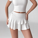Pleated Mini Skirt Women Solid Color Sexy Folds Drawstring Leace-up Simple All-match Short Skirts Fashion Hot Girl Streetwear