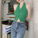 Regata Cropped Halter com Zíper - Feminina Sexy Streetwear Sem Manga