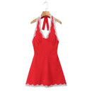 Vestido Halter Mini Feminino com Renda e Poá - Elegante, Sexy, Costas Abertas - Verão 2025