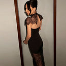 Vestido Feminino Sexy com Renda See Through e Tomara que Caia - Festa Clube Noite