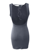 Vestido Feminino Sexy Listrado Cor Sólida com Costas Abertas e Amarrão - Sem Manga Verão