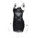 Vestido Feminino Sexy Slim com Renda See Through e Vazado - Sem Manga Costas Abertas Festa Clube