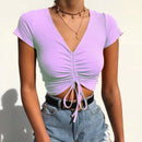 Cropped Regata Feminino Decote V com Amarração Frontal - Slim Streetwear Verão 2024
