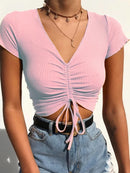 Cropped Regata Feminino Decote V com Amarração Frontal - Slim Streetwear Verão 2024
