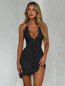 Vestido de Renda com Decote V e Costas Abertas - Estilo Balada