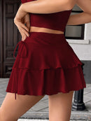 Pleated Mini Skirt Women Solid Color Sexy Folds Drawstring Leace-up Simple All-match Short Skirts Fashion Hot Girl Streetwear