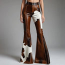 Cow Pattern Printed High Waist Flare Pants for Women Autumn Street Trousers Elastic Waist Comfortable Bodycon Bottoms