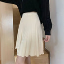 Knitted Pleated Skirts Women Above Knee Solid Casual Autumn All-match Design College Jupe Femme Korean Style High Waist Elegant